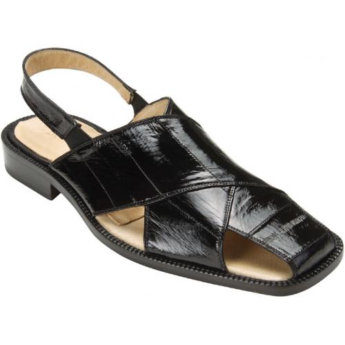 Belvedere "Monza" Black Genuine Eel Sandals.